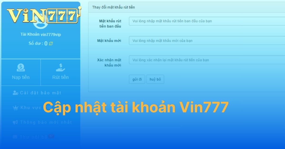 Cập nhật tài khoản Vin777