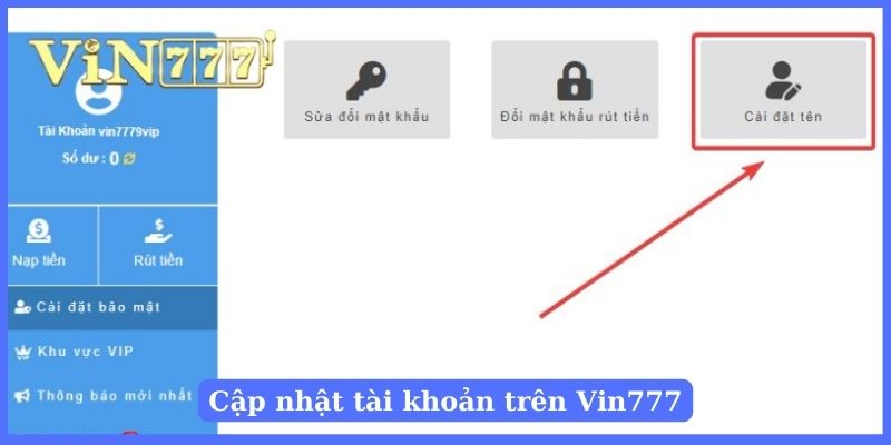 Người chơi cập nhật tên tại Vin777