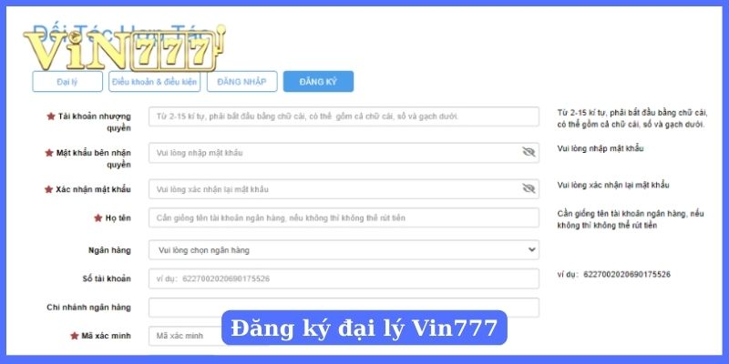 Form đăng ký đại lý tại Vin777