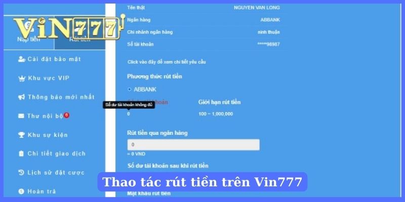 Cung cấp dữ liệu rút tiền theo yêu cầu của Vin777