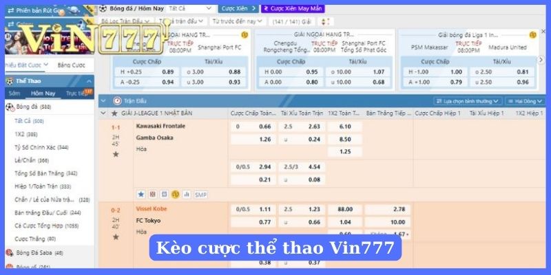 Bảng kèo xanh chín tại thể thao trên Vin777