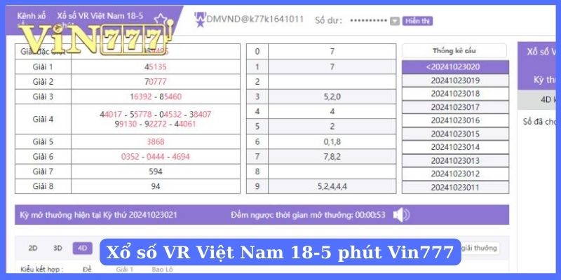 Thông tin về xổ số VR Việt Nam 18-5 phút